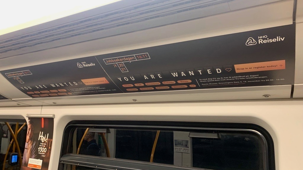 Jobbsøkerdag-plakat på T-banen i Oslo.
