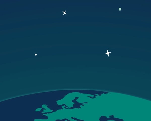 grafikken til Årskonferansen 2026 med en jordklode og stjerner. Illustrasjon