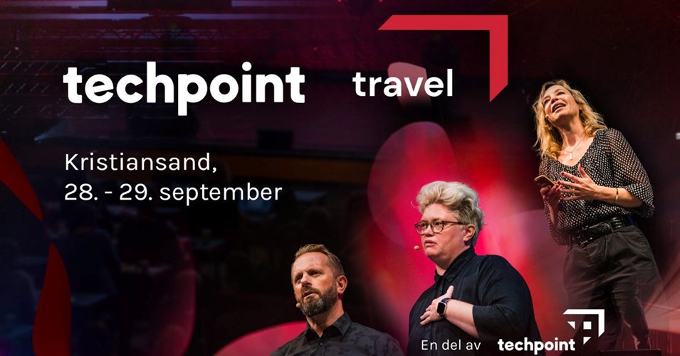 Grafikk som viser teksten techpoint travel, Kristiansand 28. - 29. september